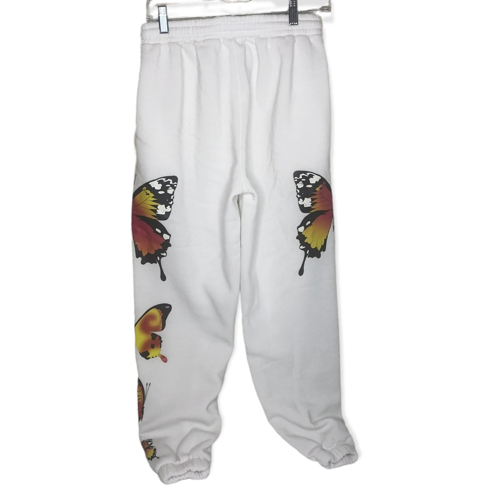 Roma Cocept by Rose White Butterfly Sweat Pants Size Medium